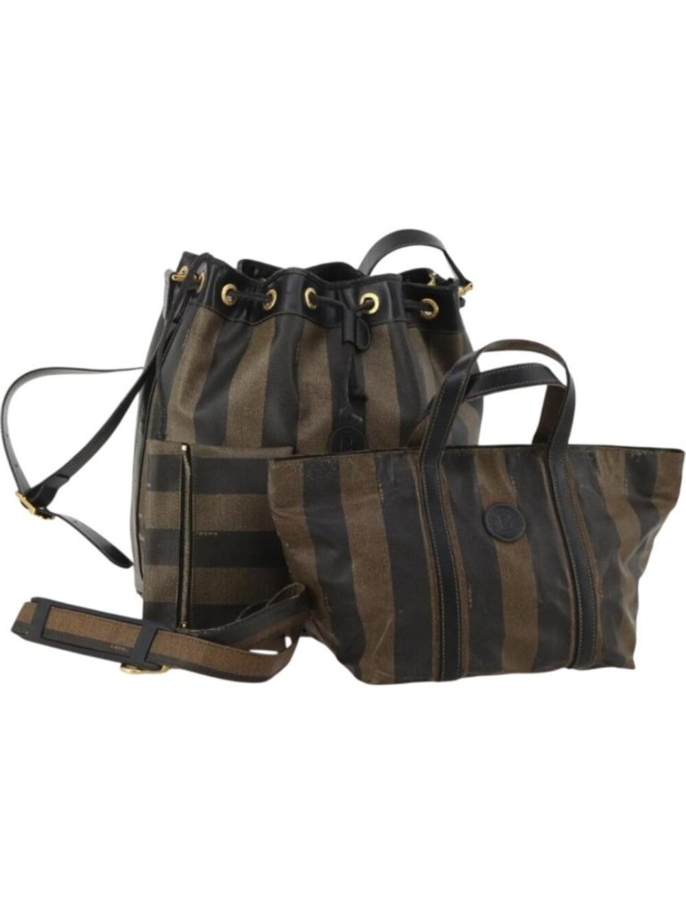 FENDI Pecan Shoulder Bag PVC 2 Set Brown Black